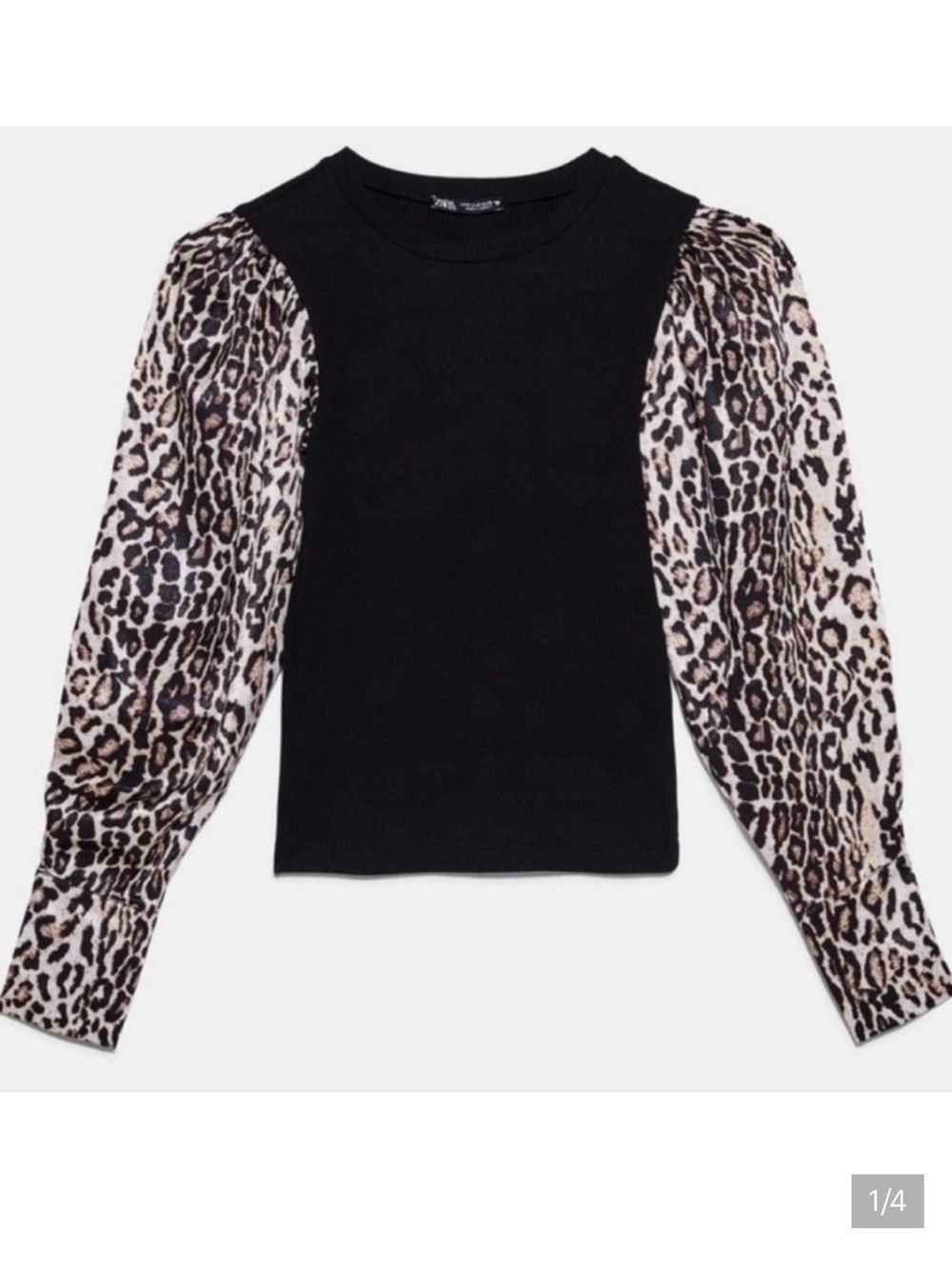 Zara Ribbed Knit Top with Leopard Sleeves
